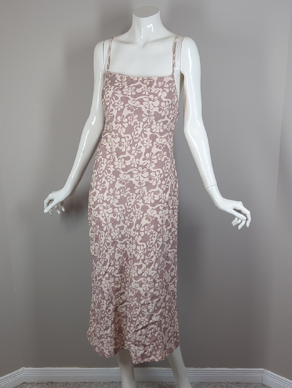 Rhythm. Blush Floral Square-Neck Midi Slip Dress Backless Summer Bias Cut